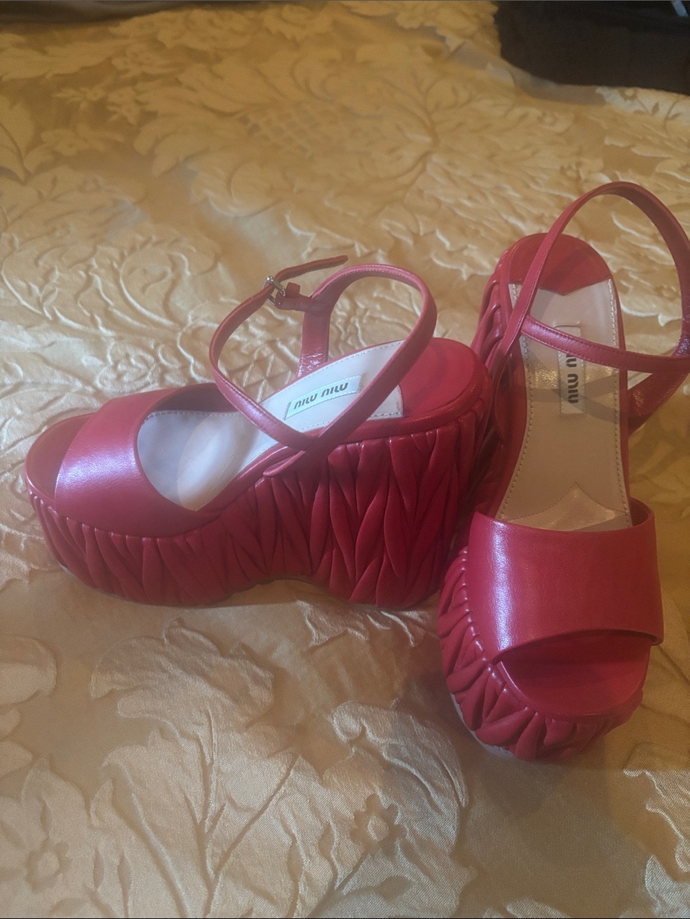 Miu Miu Red Leather Platform Sandals - Picture 5 of 5
